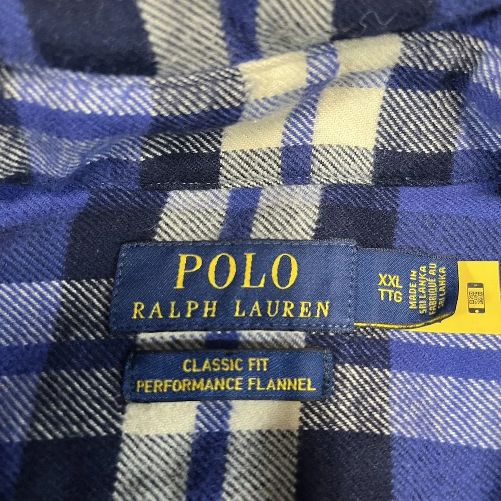 POLO RALPH LAUREN CLASSIC FIT PERFORMANCE FLANNEL SHIRT BLUE MENS 2XL EUC